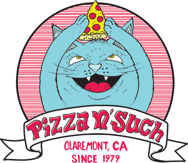 pizza n' such happy cat logo with pizza slice hat