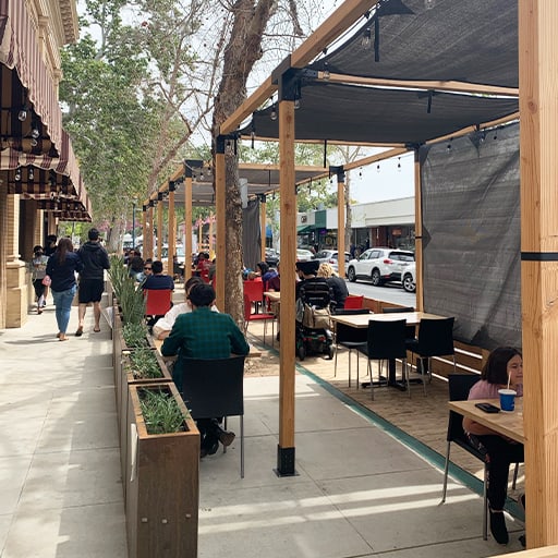 Outdoor dining parklet area for pizza n such